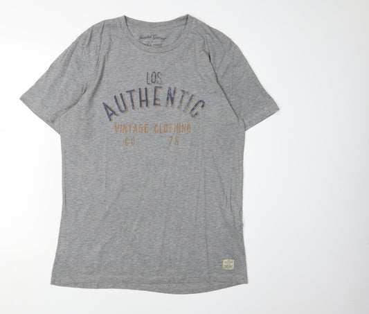 Mens UK Size L JACK & JONES Grey Cotton Blend T-Shirt