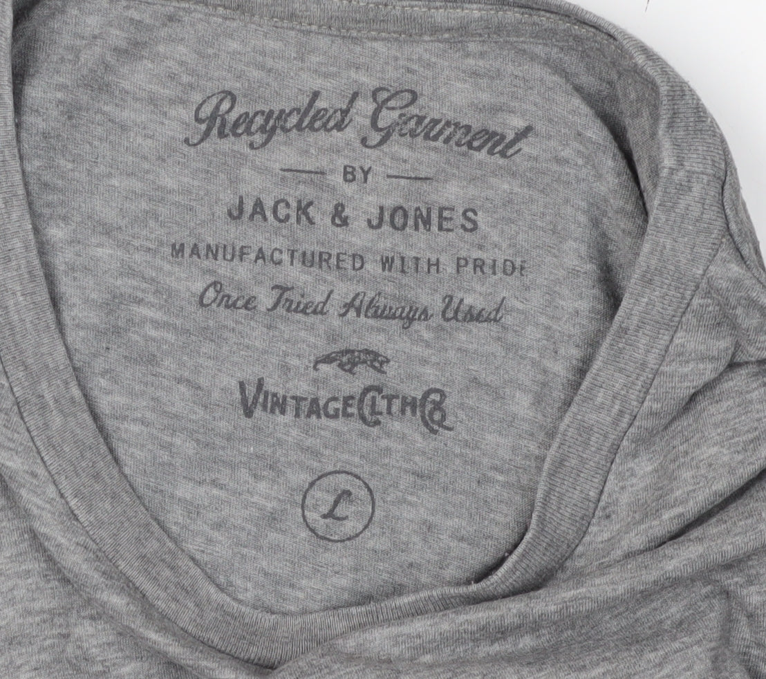 Jack & Jones Men's Grey Vintage Print T-Shirt Size L