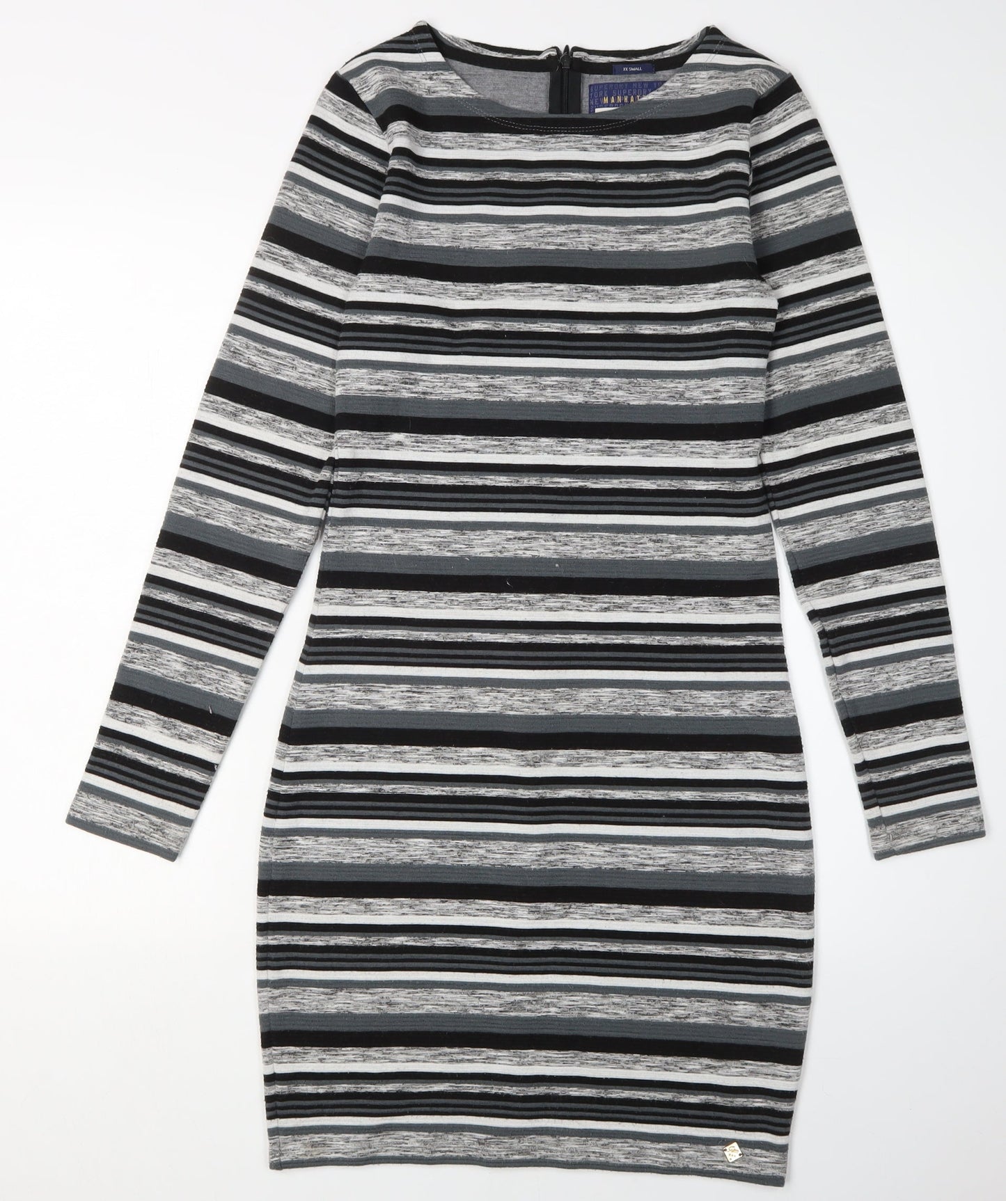 Superdry Women's Grey Striped Bodycon Dress XS