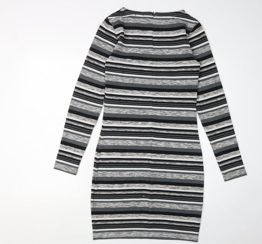 Superdry Women's Grey Striped Bodycon Dress XS