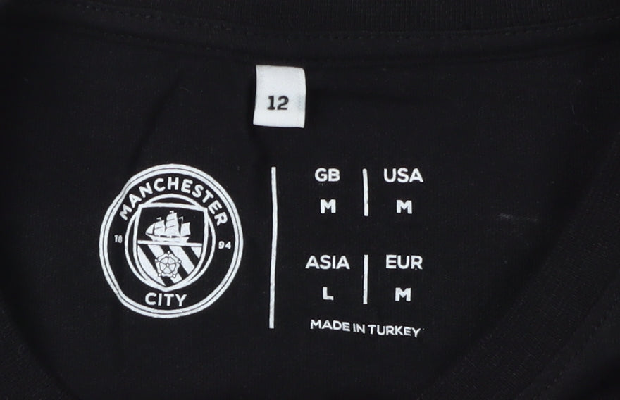 Manchester City Black T-Shirt, Unisex Adults Size 12
