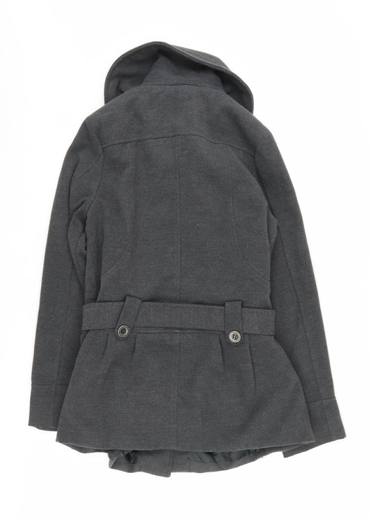 Evie Women's Grey Pea Coat - Size 10, Belted, Buttoned