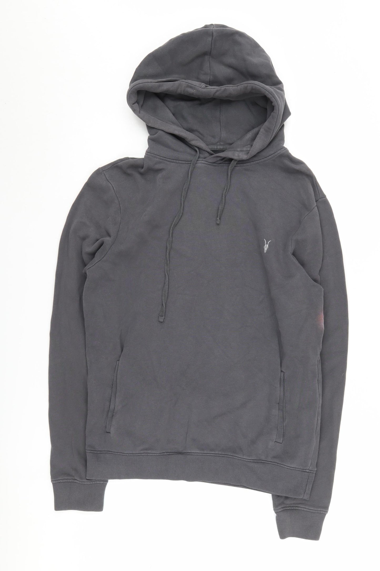 AllSaints Men's Grey Cotton Pullover Hoodie, Size S