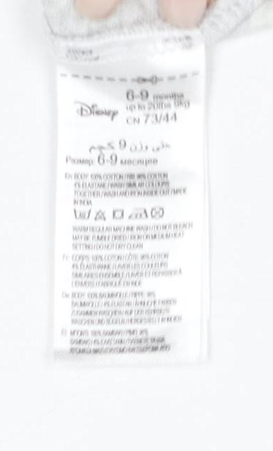 Close-up detail of Disney girls’ grey long sleeve t-shirt, 6-9 months, cartoon theme