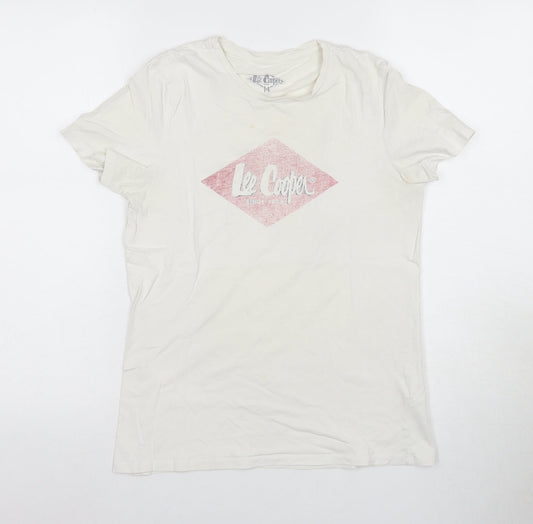Lee Cooper Women's White T-Shirt, M, Round Neck