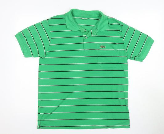 Lacoste Men's Green Striped Polo Shirt L