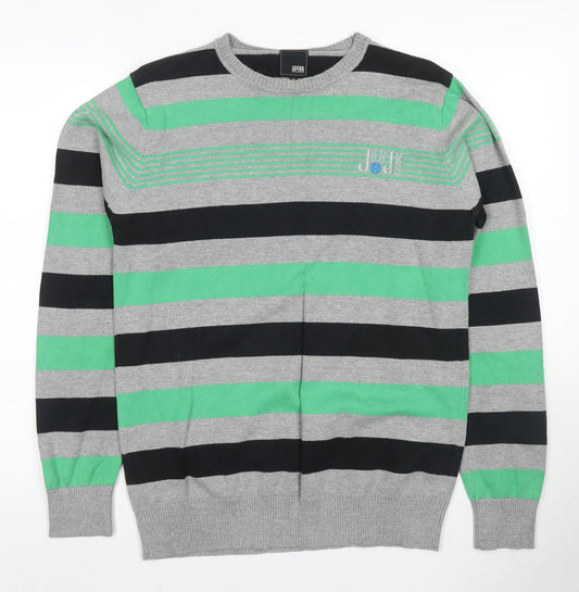 Jack & Jones Men's Grey Green Striped Pullover M