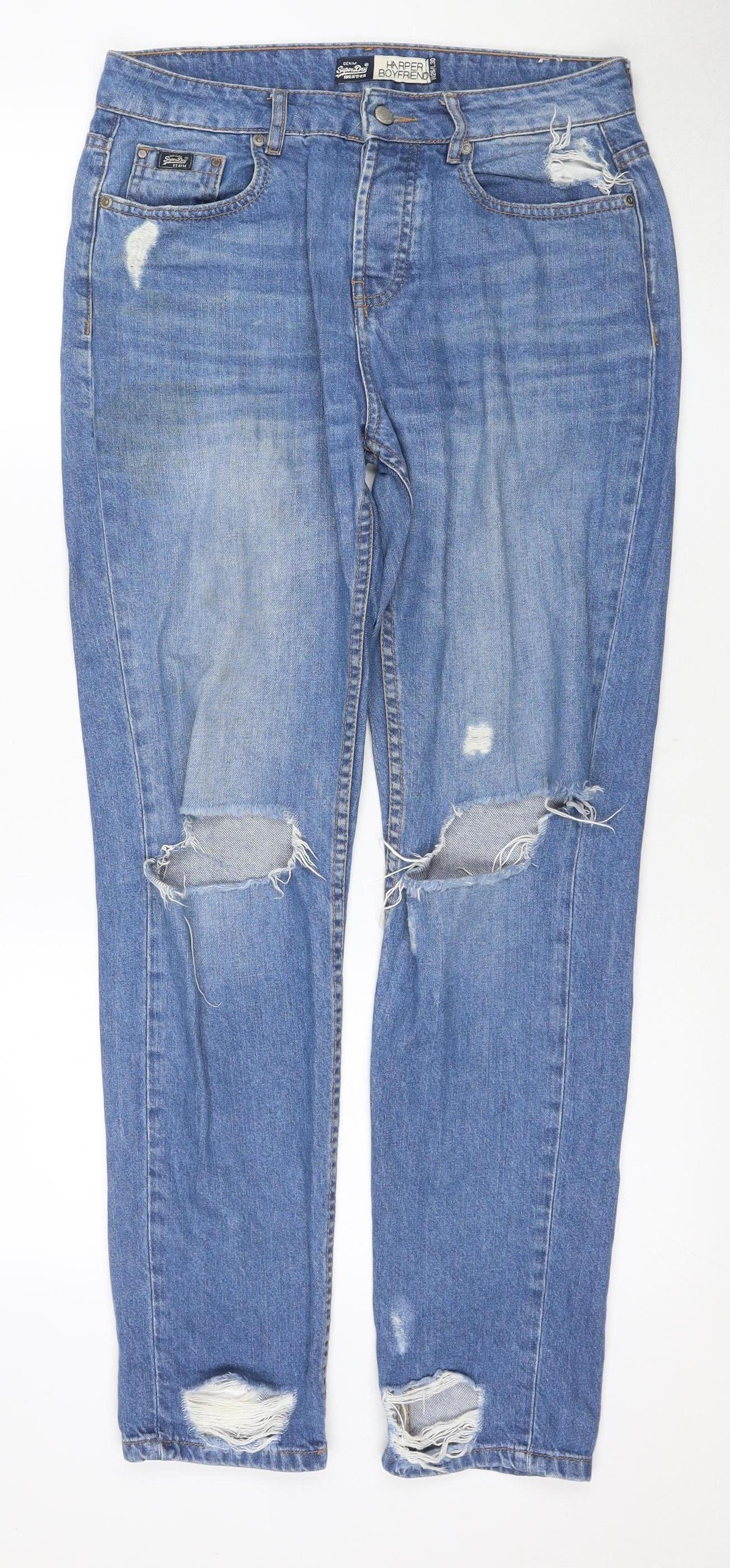 Superdry Women's Blue Skinny Jeans, L, Distressed, Comfortable