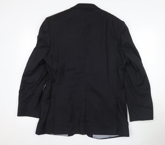 Stvdio Men's Black Pinstripe Blazer, Size 40R, Wool, Excellent