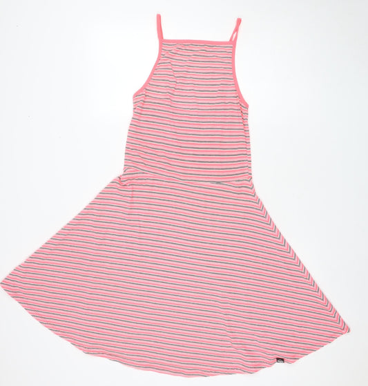 Superdry Women's Pink Striped Asymmetric Slip Dress S