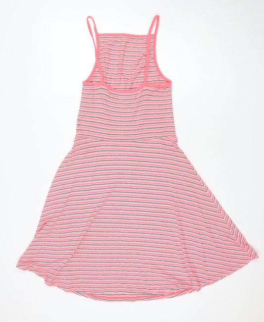 Superdry Women's Pink Striped Asymmetric Slip Dress S