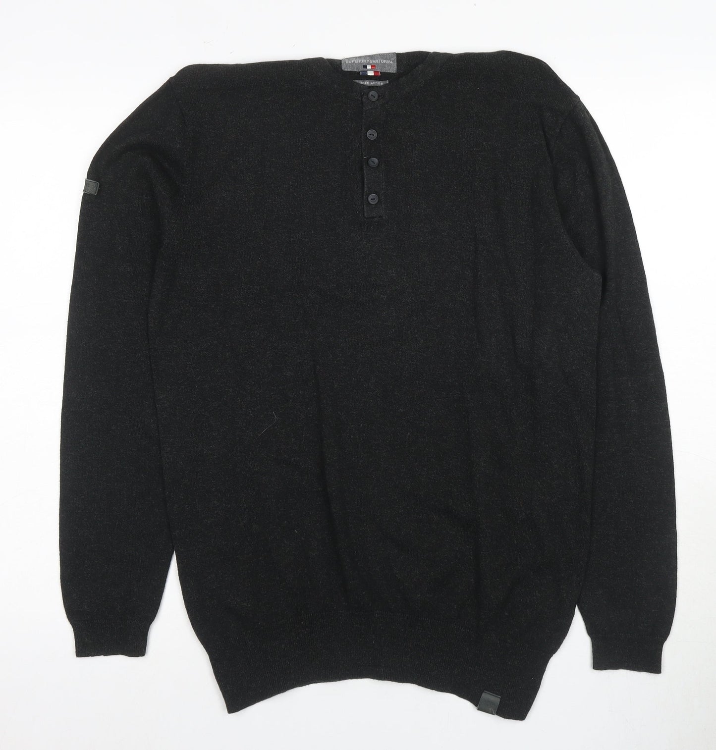 Superdry Men's Black Henley Jumper Size L