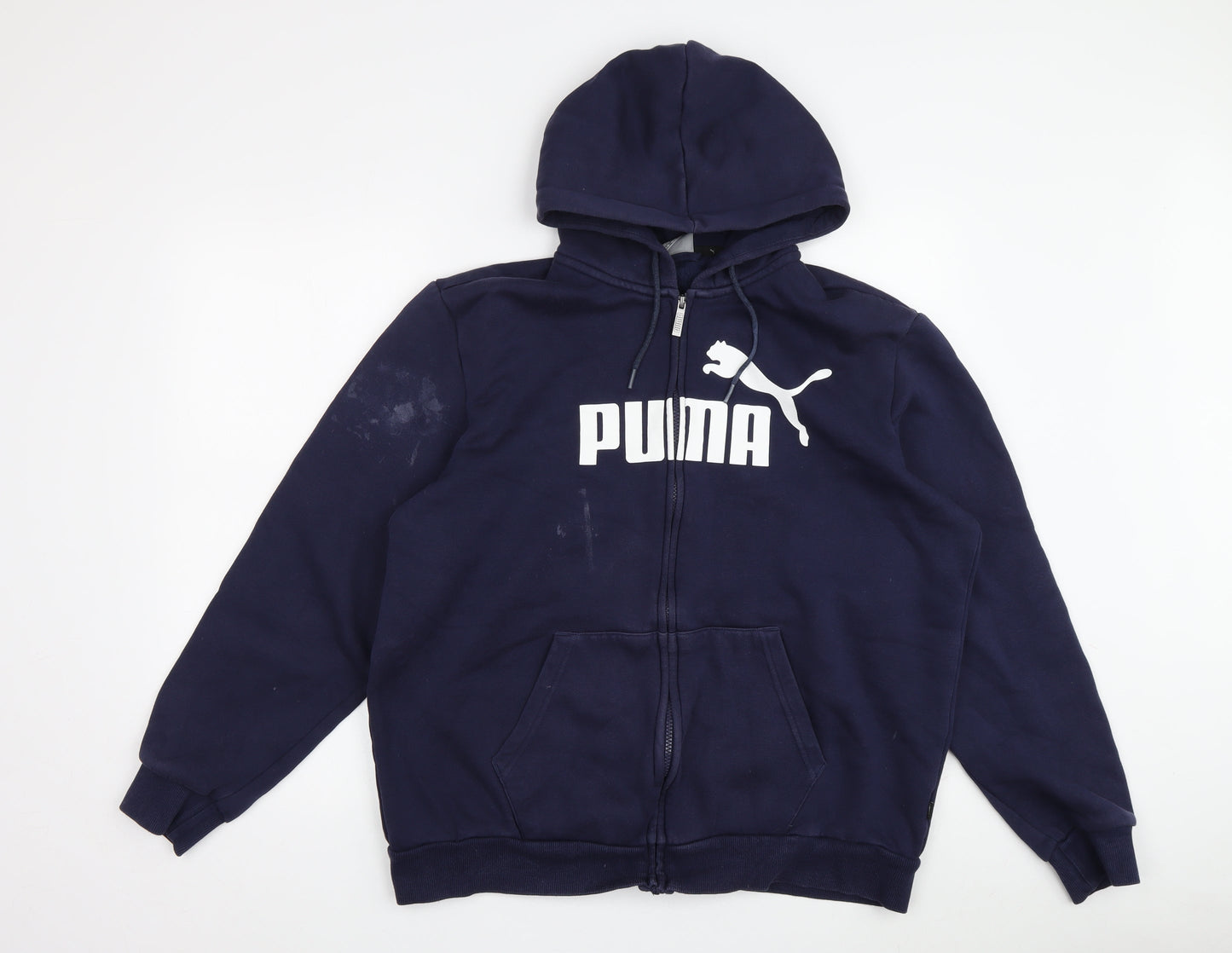 Puma Men's Blue Full Zip Hoodie L Logo Pockets