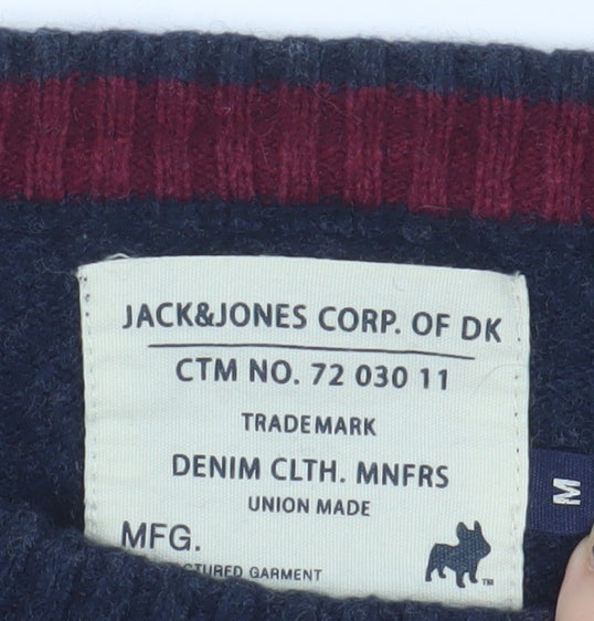 Jack & Jones Men's Blue Pullover Jumper M, Button Accent