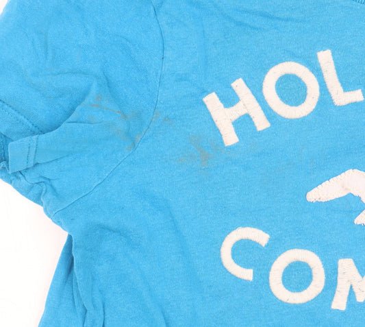 Hollister Women's Blue Embroidered T-Shirt, Size S