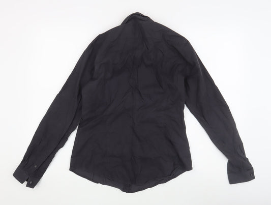 Womens UK Size 10 The Shirt Factory Black 100% Cotton Button-Up