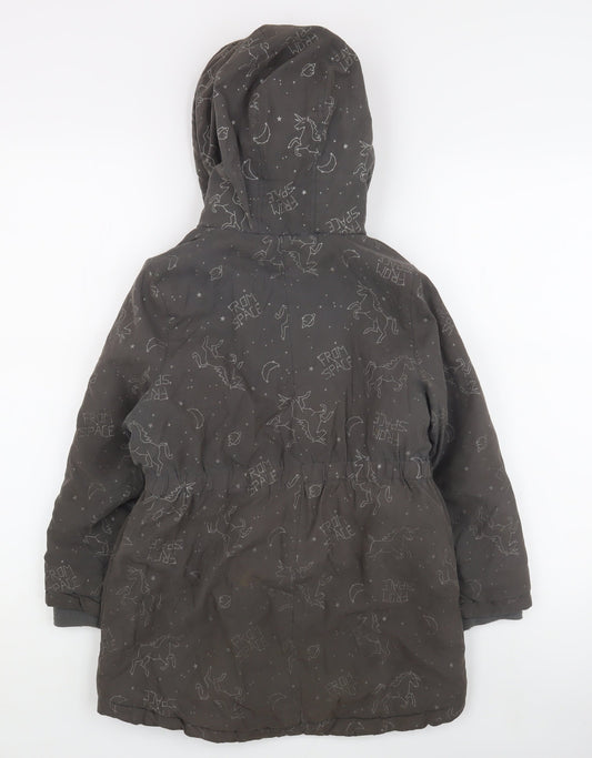 Vertbaudet Girls Grey Space Print Hooded Parka Coat 8 Years