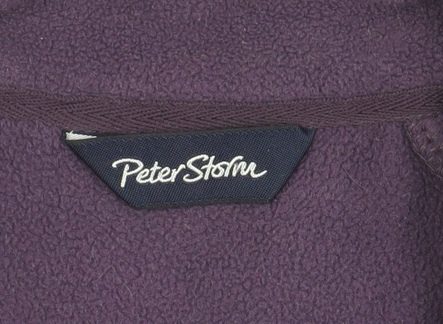 Brand and care label for Peter Storm girls’ purple fleece jacket, size 9-10, activewear