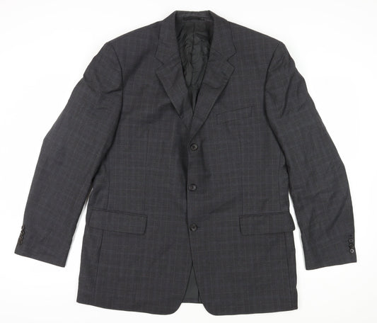 Hugo Boss Men's Black Wool Check Blazer, Size 46R
