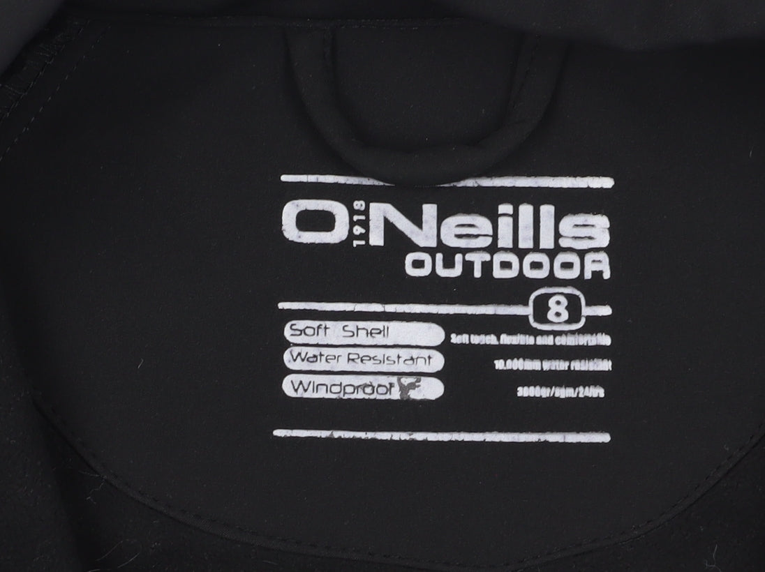 Close-up detail of O Neills Women's Black Soft Shell Jacket, size 8