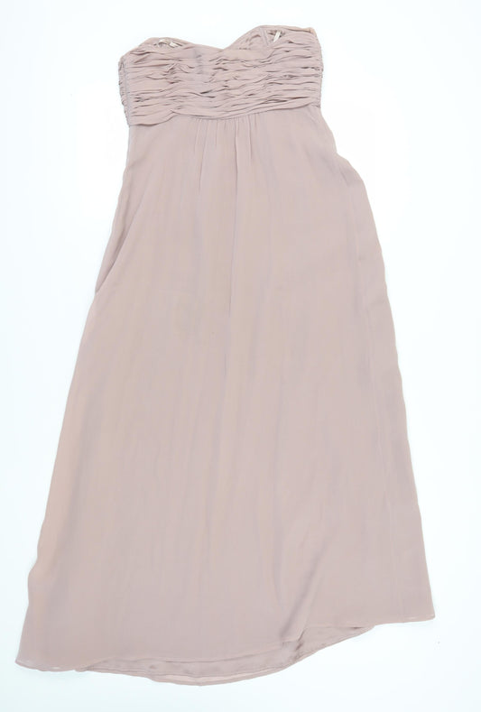 Boden Women's Beige Strapless Silk A-Line Dress