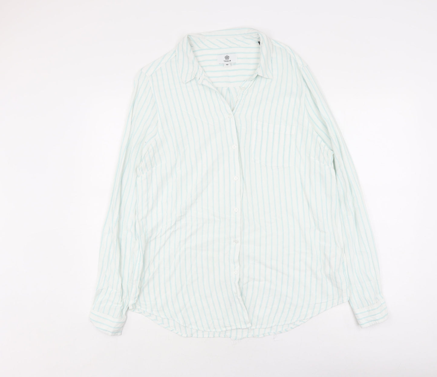 TOG24 Women's White Striped Button-Up Shirt Size 16