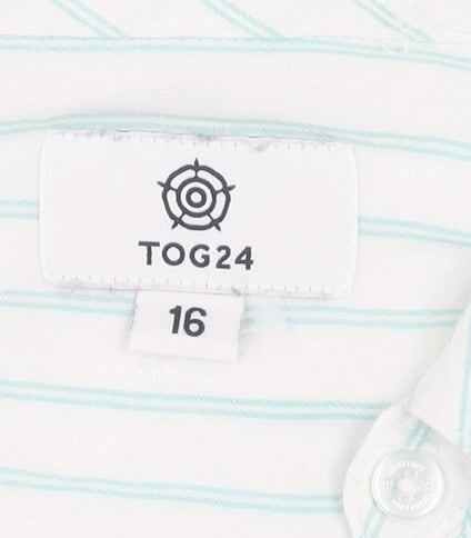 TOG24 Women's White Striped Button-Up Shirt Size 16