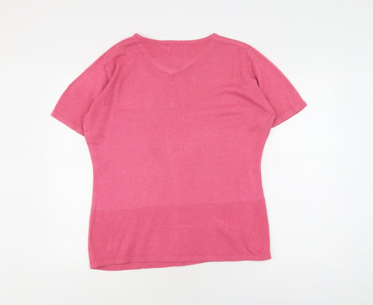 EWM Pink V-Neck Knit T-Shirt for Women, Size M