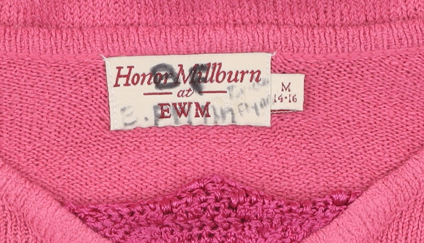 EWM Pink V-Neck Knit T-Shirt for Women, Size M