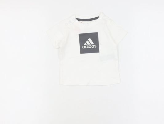 adidas Unisex Baby White T-Shirt 0-3M Basic Logo