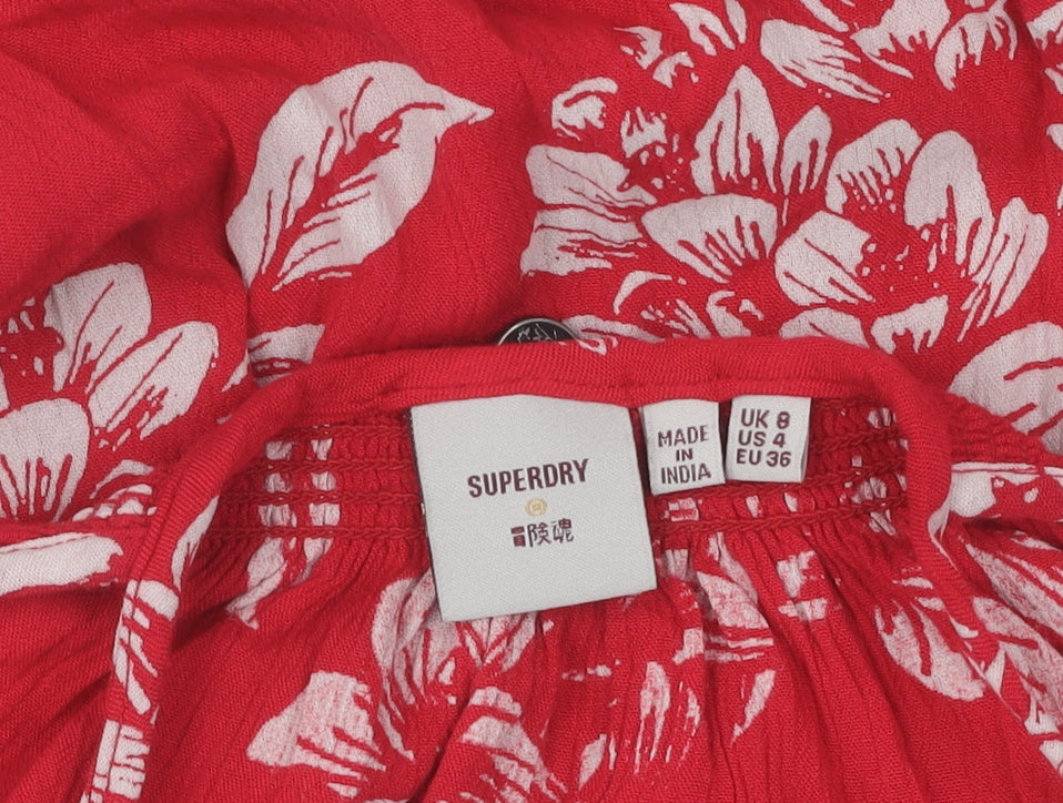 Superdry Women's Red Floral Camisole Tank Top Size 8