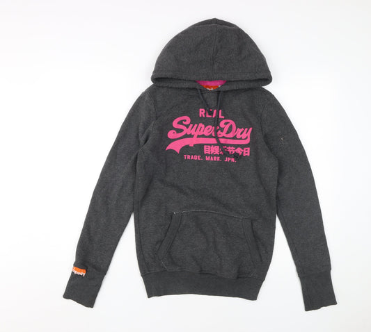 Womens UK S Regular Superdry Grey Pullover Hoodie