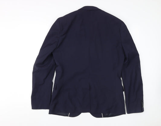 H&M Men's Blue Slim Blazer 40R Two-Button Wool Blend