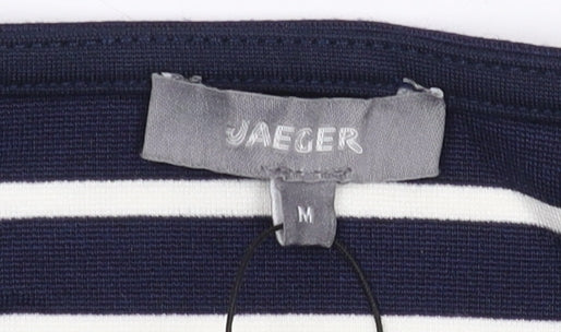 Jaeger Women's Blue Striped Dress - Size M, 3/4 Sleeve