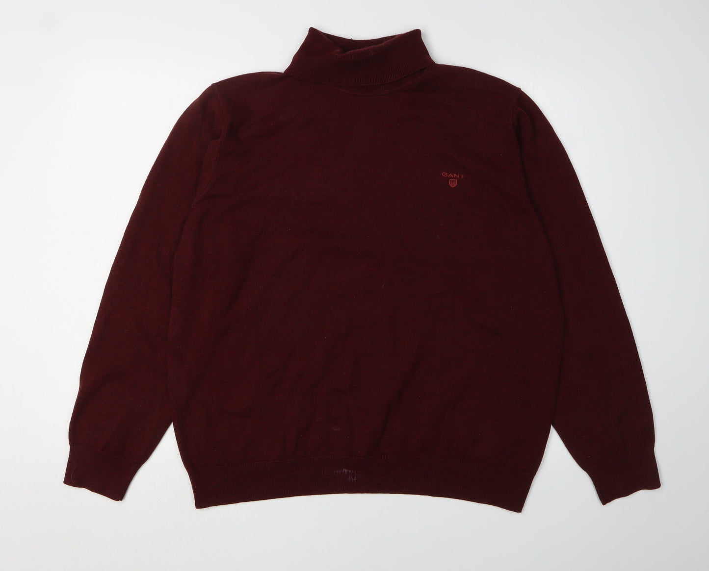 Gant Men's Red Mock Neck Cotton Pullover - XL
