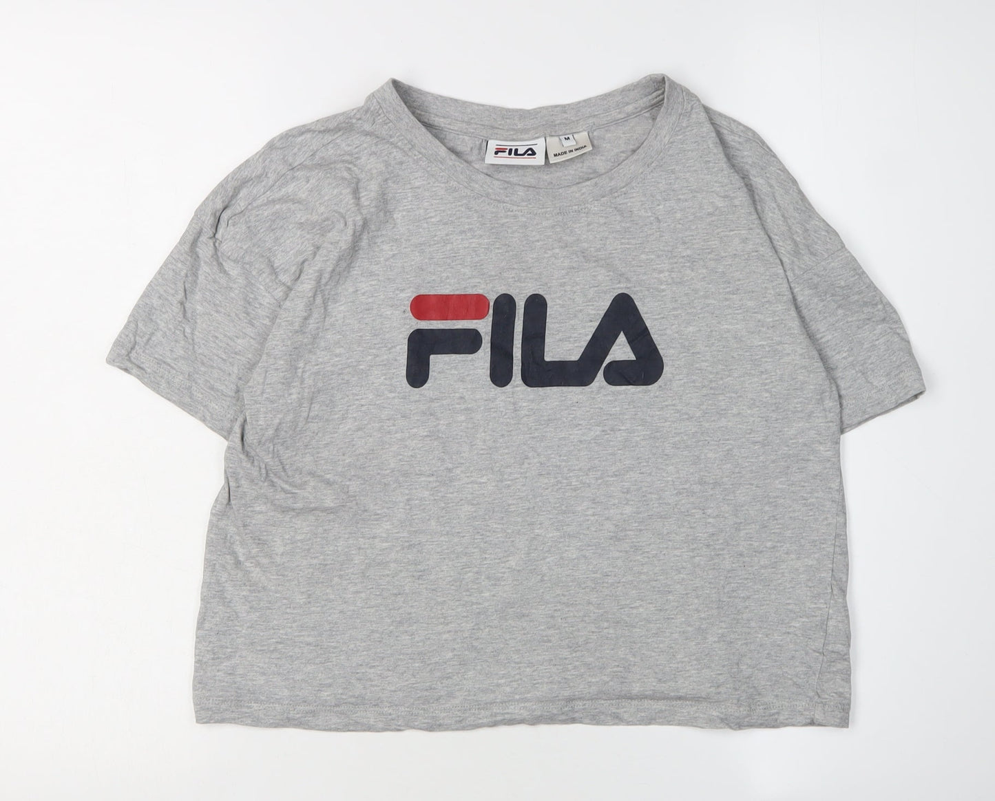 FILA Grey Cotton Crew Neck T-Shirt M Unisex Adults