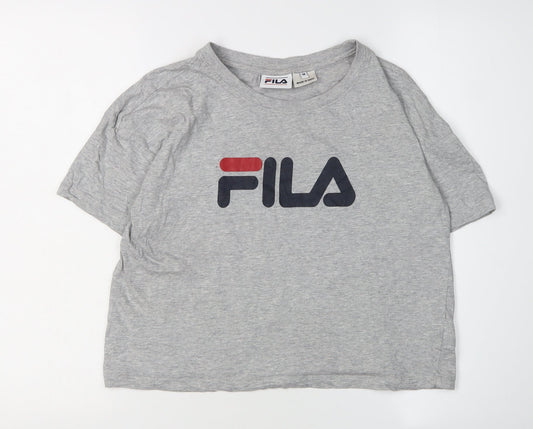 FILA Grey Cotton Crew Neck T-Shirt M Unisex Adults