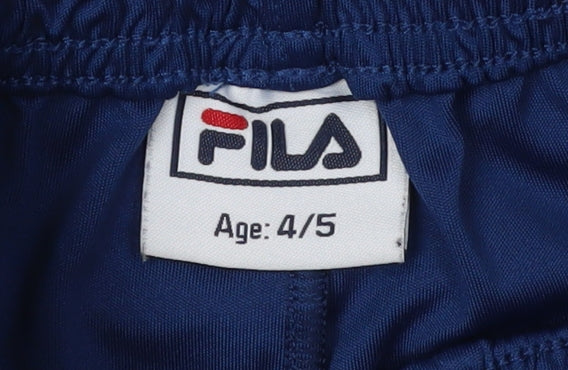 Close-up detail of Fila boys’' blue athletic shorts 4-5 years, elastic waist