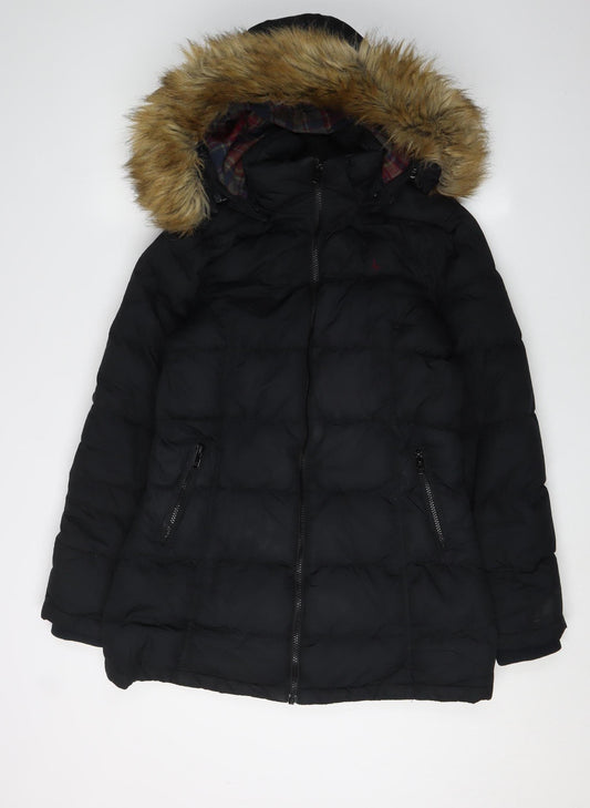 Jack Wills Women’s Black Puffer Jacket with Fur Trim Size 12