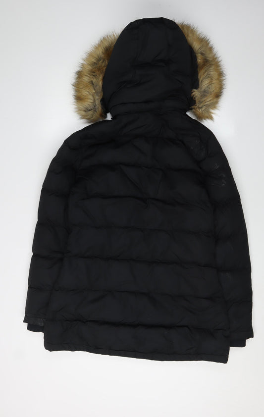 Jack Wills Women’s Black Puffer Jacket with Fur Trim Size 12