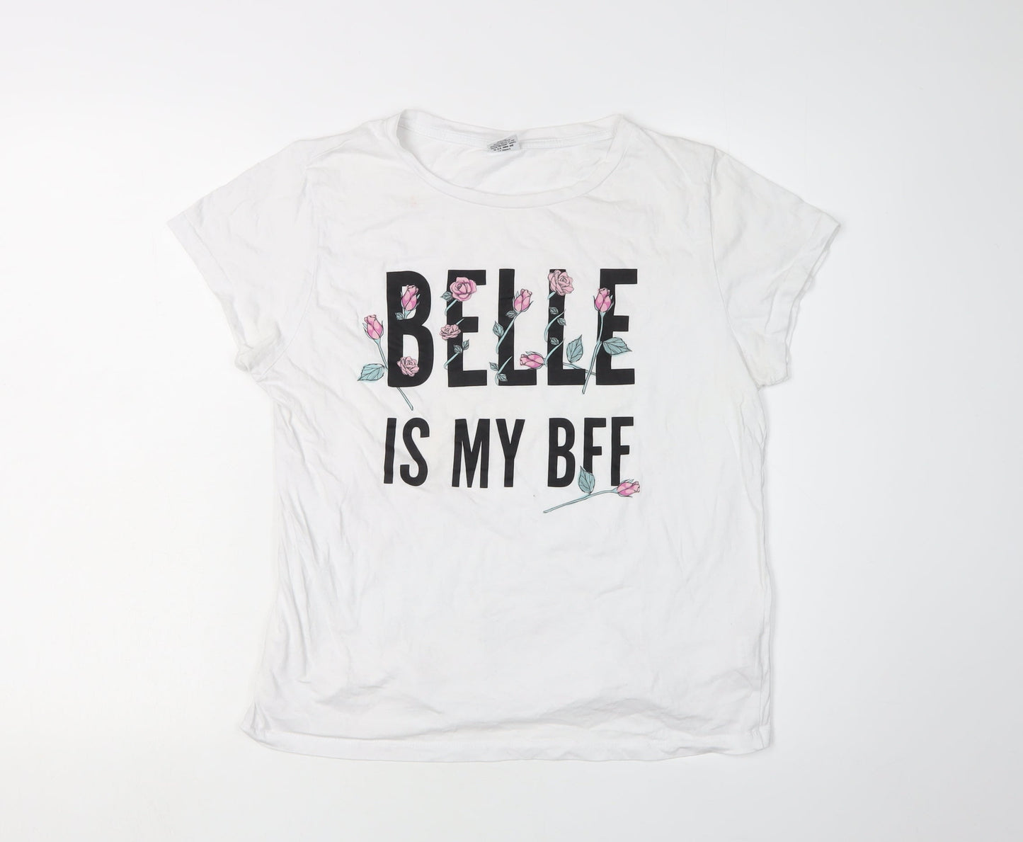 Disney Women's White T-Shirt UK 14 - Belle BFF Casual Style