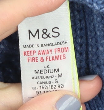 Marks and Spencer Women's Blue Cable-Knit Pullover Jumper M