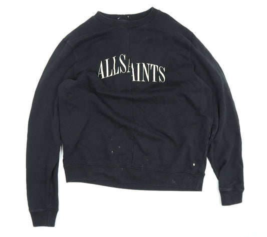 AllSaints Men's Black M Pullover Sweatshirt, Logo Accents