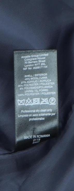 Brand and care label for Miss Selfridge Women's Multicoloured Check Coat, size 12
