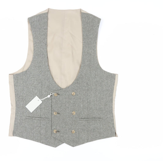 Moss Grey Herringbone Suit Waistcoat Men’s 40R Double-Breasted