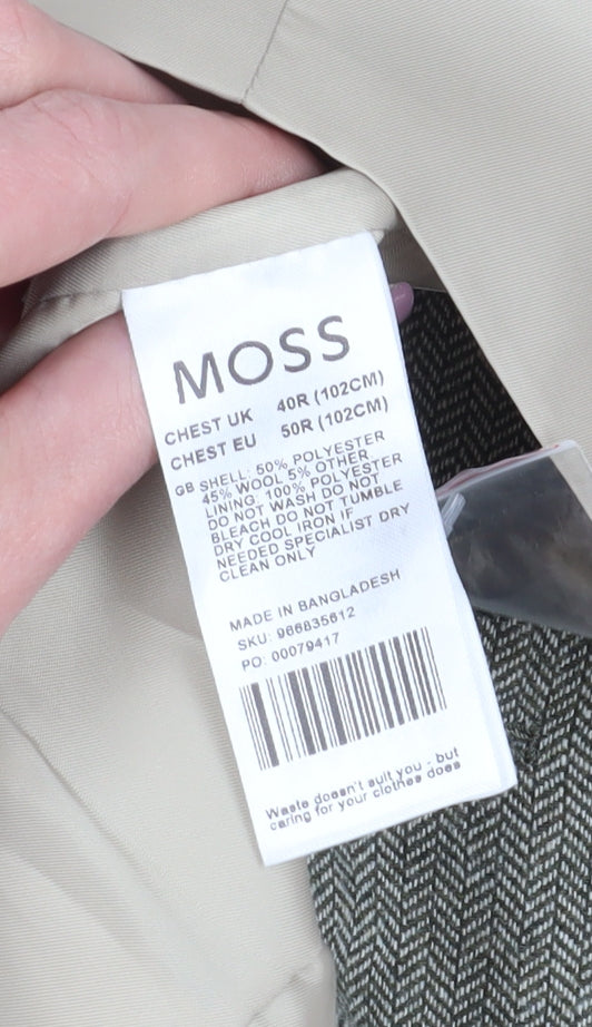 Moss Grey Herringbone Suit Waistcoat Men’s 40R Double-Breasted