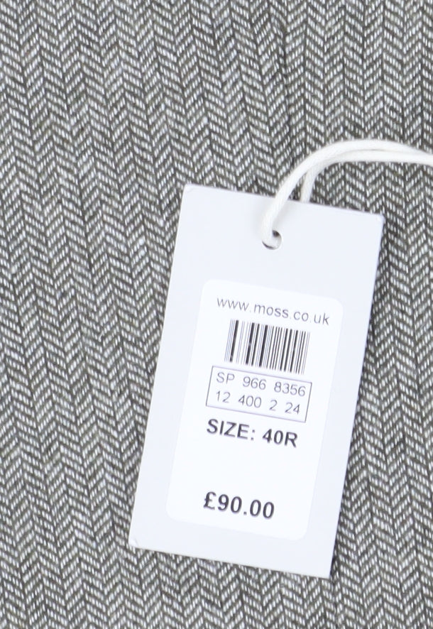 Moss Grey Herringbone Suit Waistcoat Men’s 40R Double-Breasted