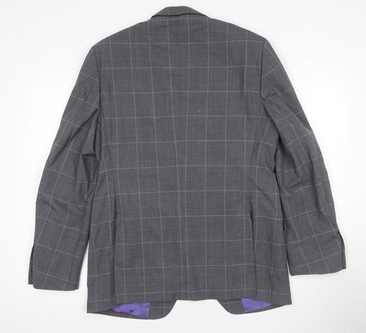 Moss Men's Grey Check Slim Fit Suit, Size 40R