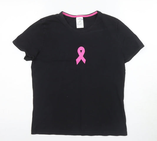Womens UK Size 10 adidas Black Cotton Blend T-Shirt