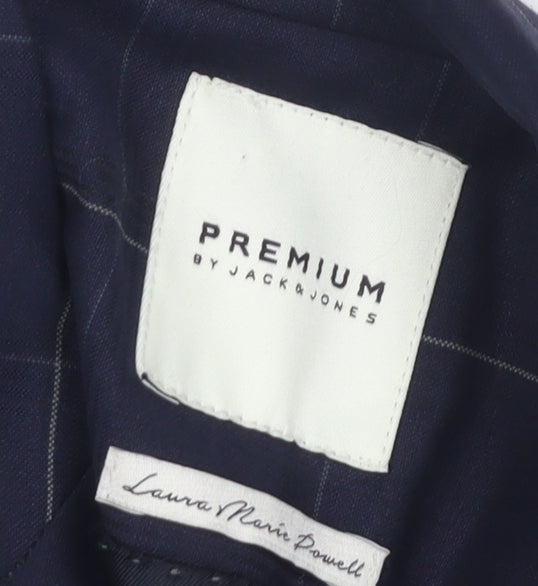 Jack & Jones Men's Blue Check Blazer, Size 36, Slim Fit